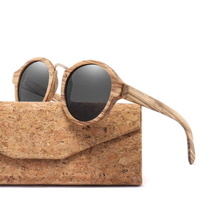 Zebra Wood Sunglasses For  Women Retro Round Sun Glasses Polarized Lens UV400